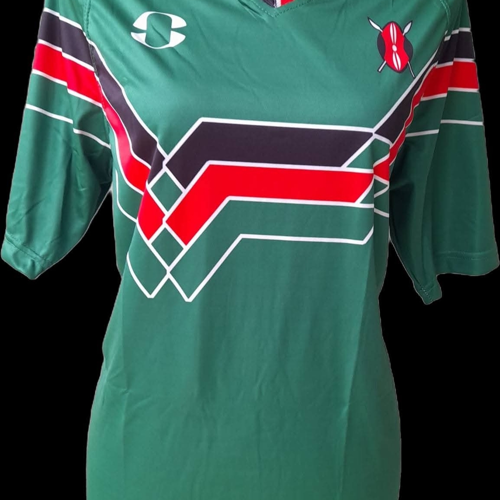 Green Soccer Jersey with Red and Black Stripes